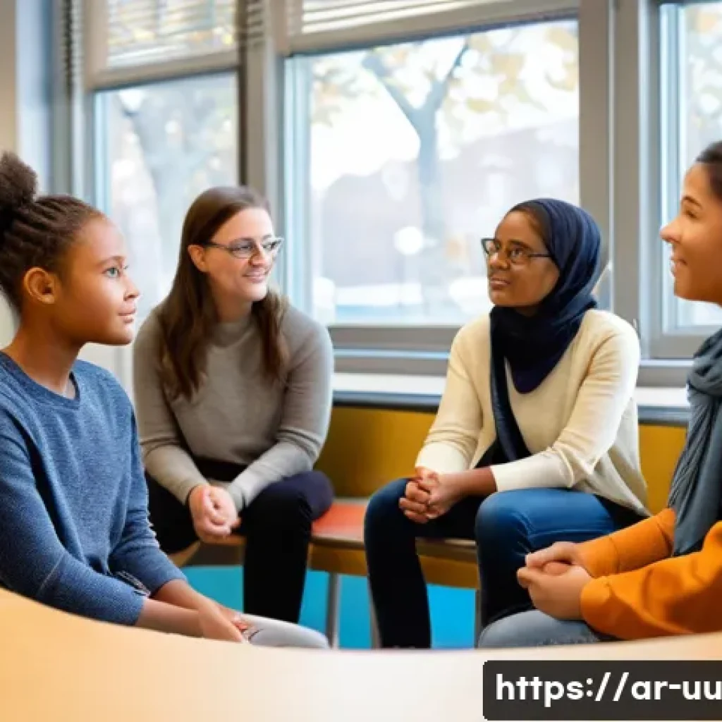 회복적 정의와 교육 현장의 변화 - **Prompt 1: A Restorative Justice Circle in a Modern Classroom** "A diverse group of 5-6 individ...