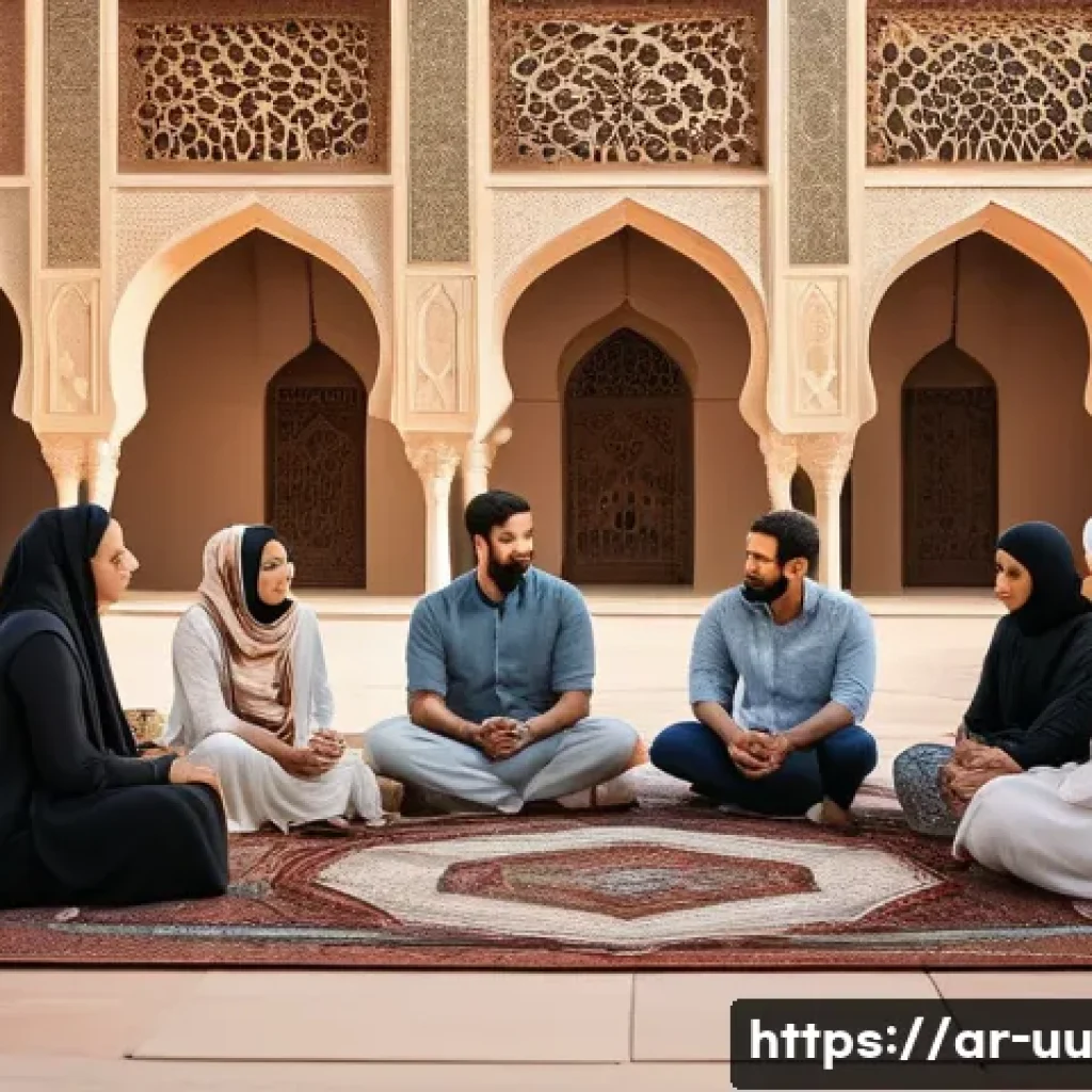 회복적 정의와 사회적 신뢰의 관계 - A diverse group of Middle Eastern adults engaged in a peaceful community dialogue circle outdoors, s...
