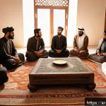 Home 23 회복적 정의 실천을 통한 개인적 변화 - A warm and inviting scene depicting a diverse group of Arabic-speaking adults engaged in a peaceful ...