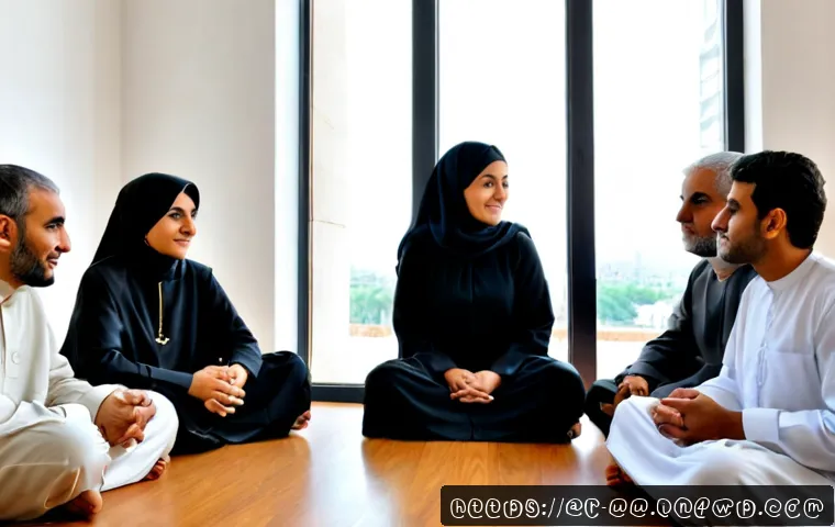 회복적 정의의 원칙  공정성과 포용성 - Photorealistic restorative justice community circle in a bright modern Arab civic center, diverse ad...